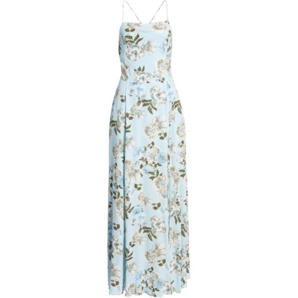 Leith ✘ NWOT Blue Floral Print Criss-Cross Tie Back Maxi Dress w Side Slit